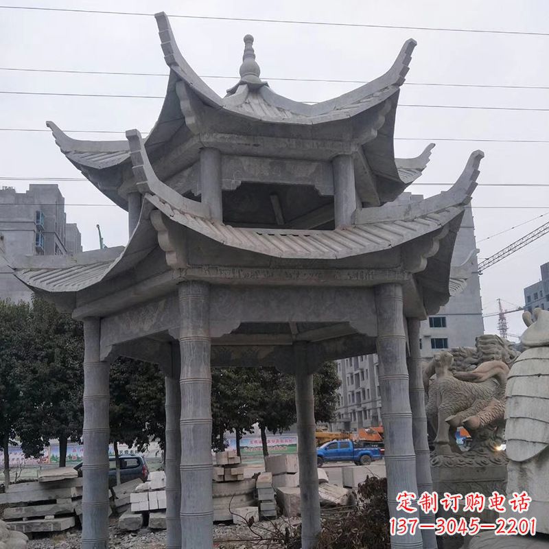 大同双层八角石雕凉亭