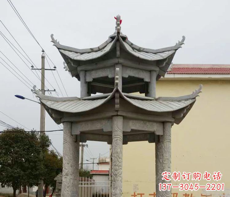 大同双层仿古凉亭石雕 (2)