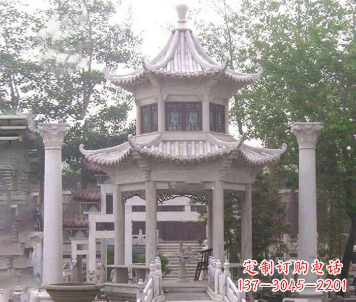 大同双层仿古凉亭石雕 (3)