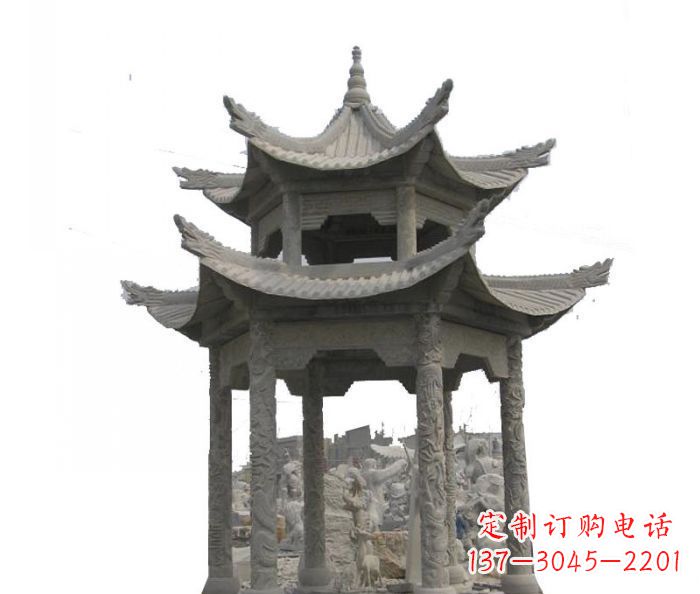 大同双层仿古石雕凉亭 (2)