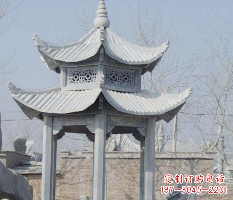 大同双层仿古六角凉亭石雕