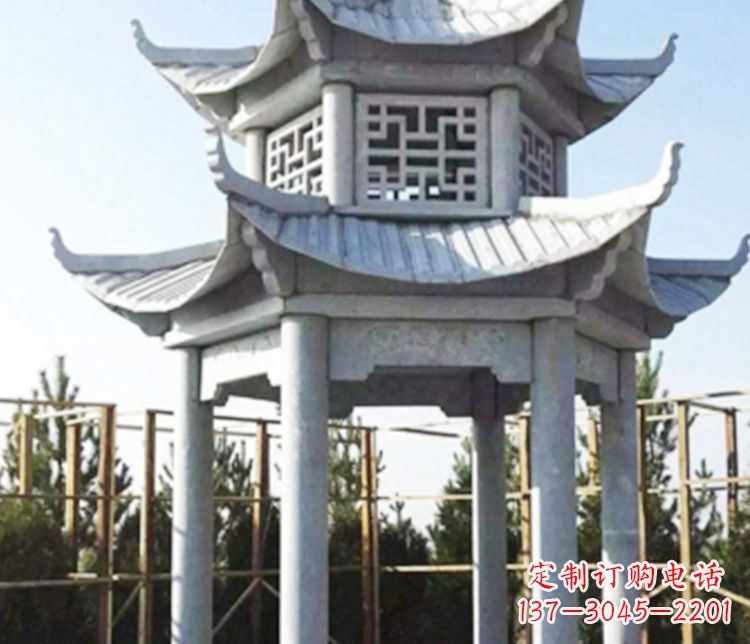 大同双层仿古石凉亭石雕_2
