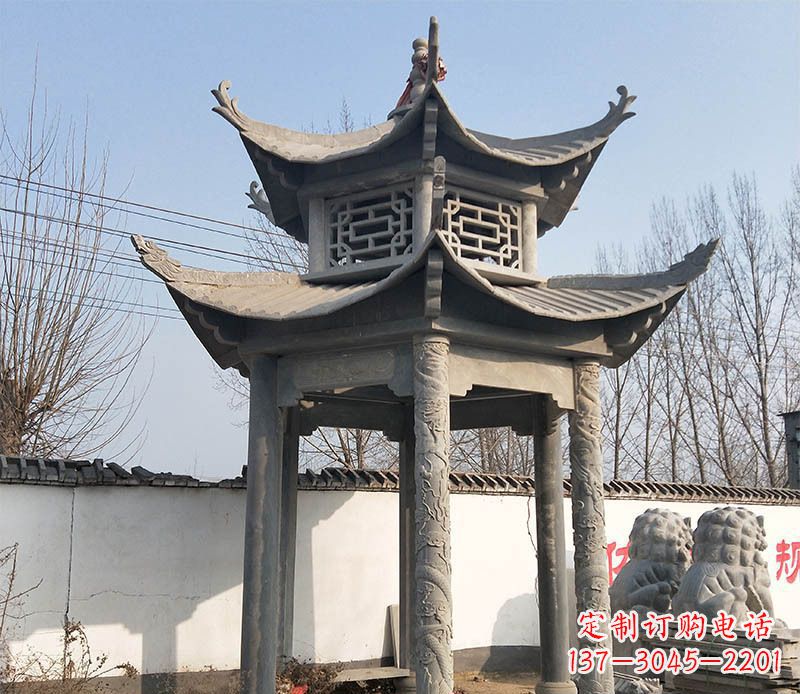 大同双层户外凉亭石雕 (2)
