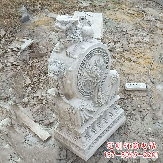 大同双龙石雕门墩汉白玉狮子头