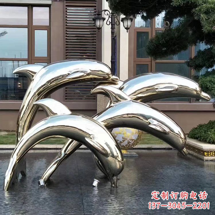 大同水景不锈钢海豚雕塑-城市广场创意动物雕塑