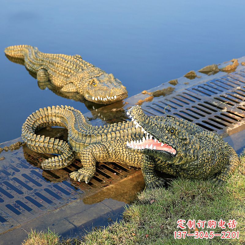 大同水塘动物摆件玻璃钢仿真鳄鱼