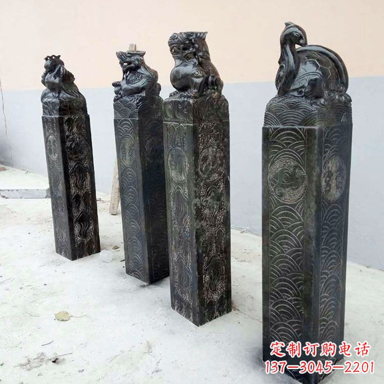 大同四方神兽青石仿古栓马柱