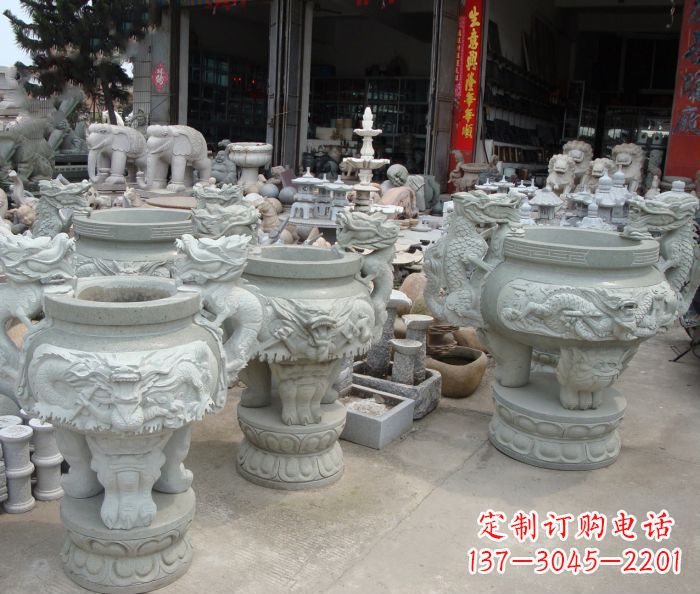大同寺庙景观龙头石雕水缸
