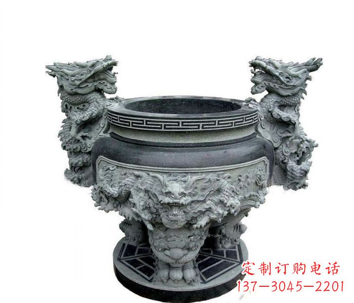 大同寺庙景观龙头水缸石雕 (2)