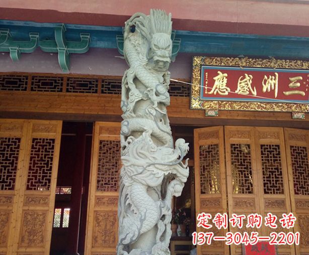 大同寺庙景观龙柱石雕 (2)