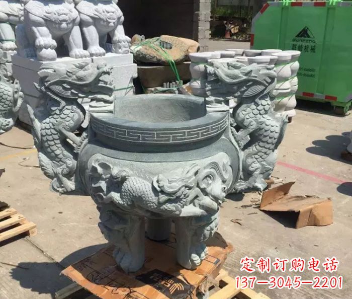 大同寺庙景观青石龙头香炉石雕 (2)