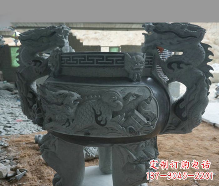 大同寺庙景观青石龙头香炉石雕