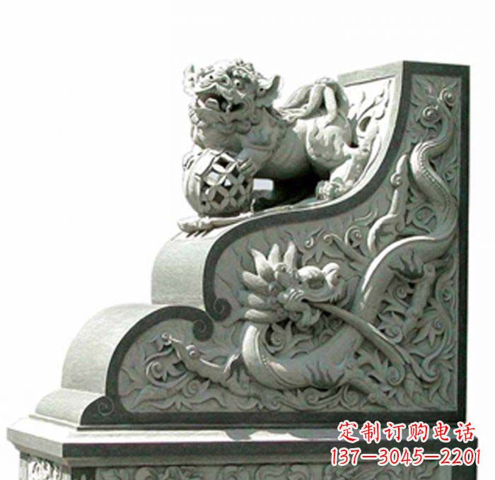 大同寺庙景观玩绣球狮子石雕门墩