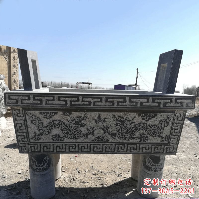 大同寺庙墓地祭祀四足方鼎,青石仿古石雕香炉