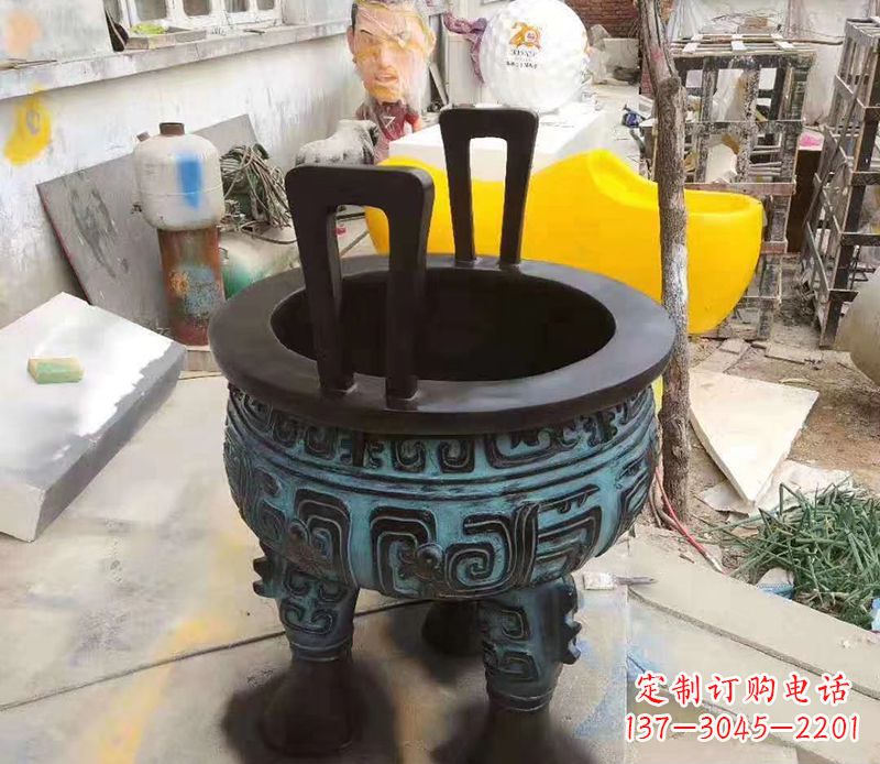 大同寺庙圆型铜雕香炉