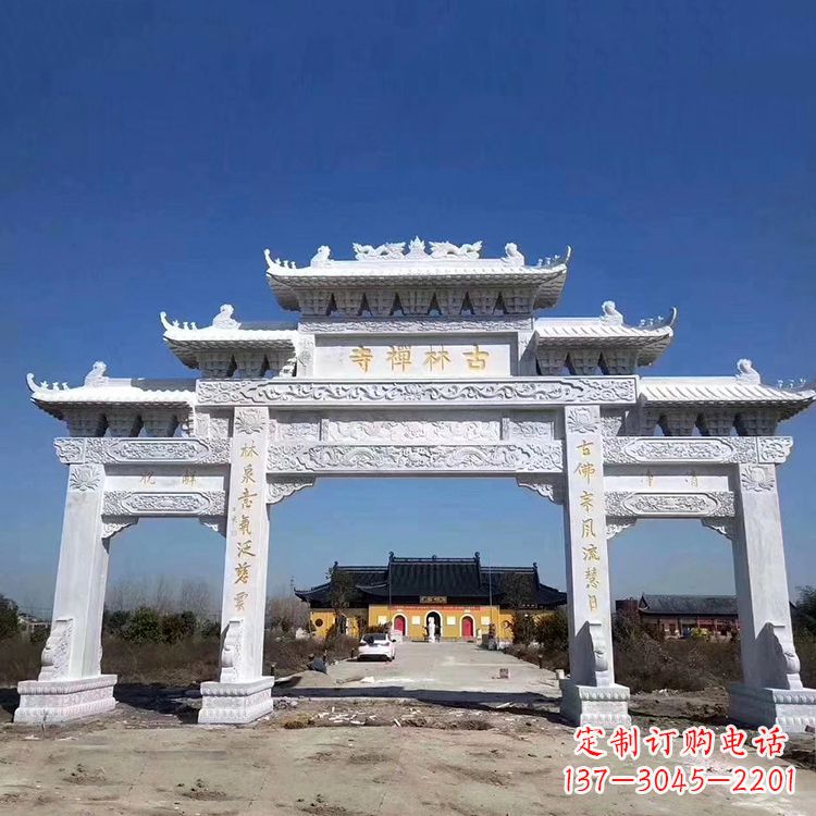 大同寺院大门汉白玉石雕牌楼