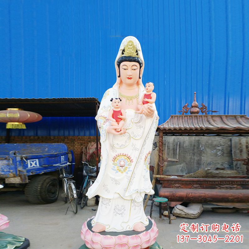 大同送子观音彩绘玻璃钢雕塑