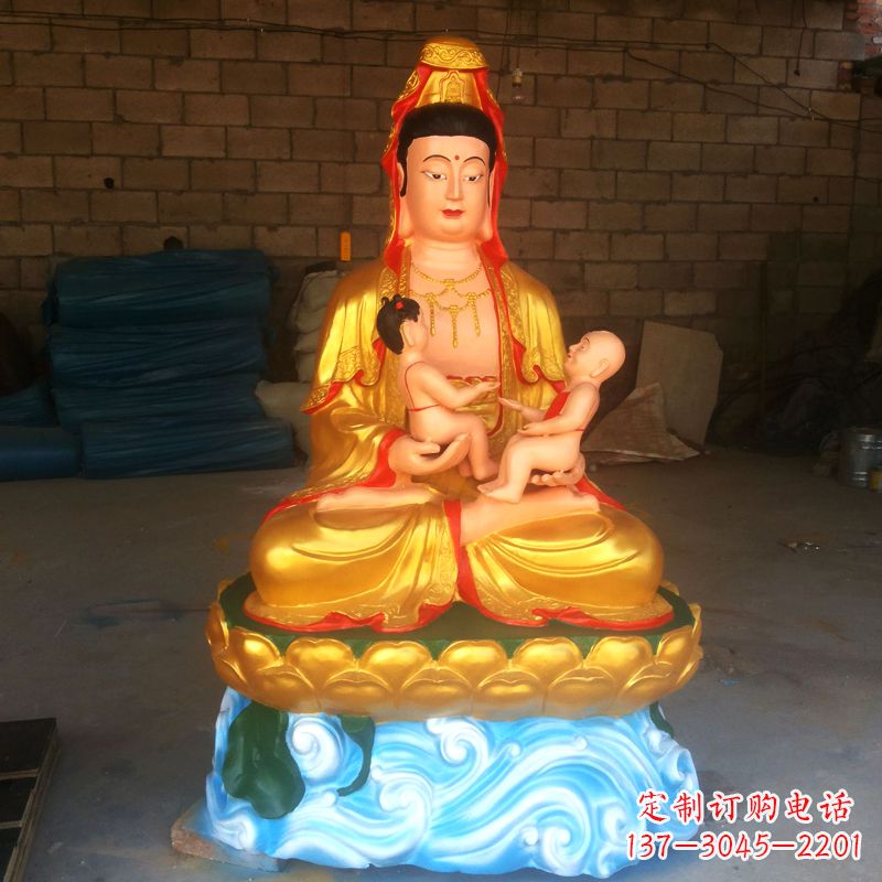 大同送子观音彩绘漆金雕塑