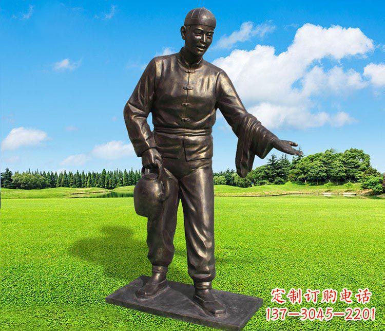 大同提茶壶的店小二铜雕