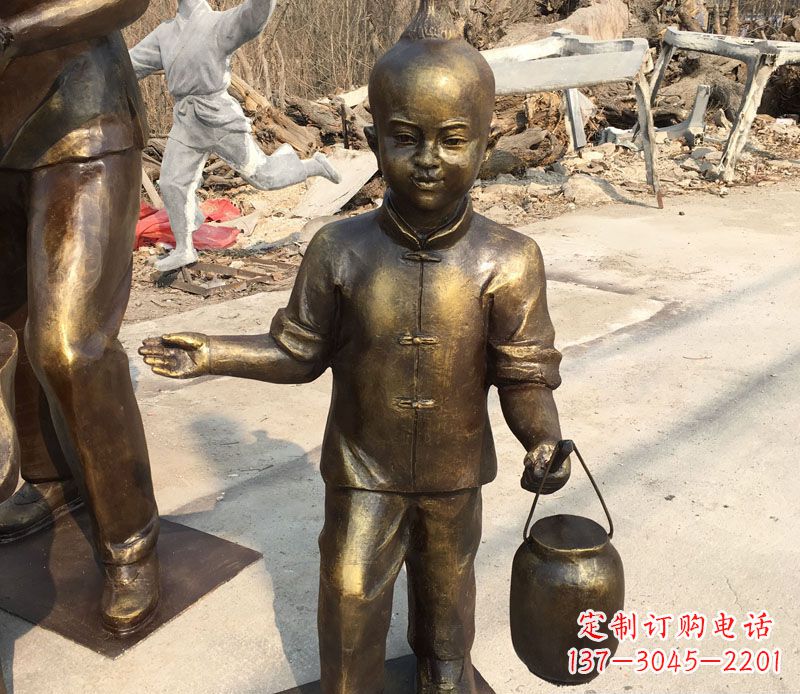 大同提灯笼的小男孩铜雕