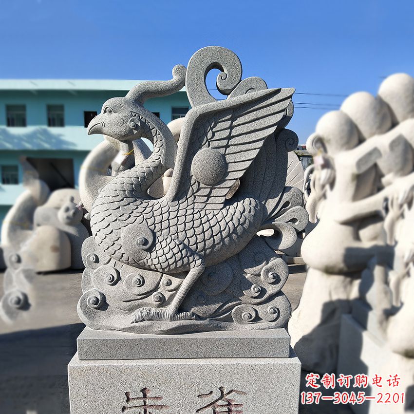 大同天之四灵之朱雀神鸟砂岩石雕塑