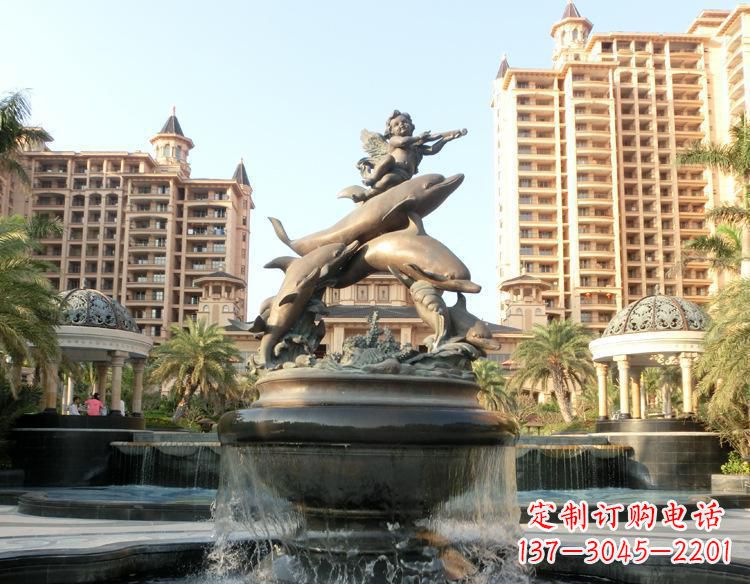 大同跳跃的海豚和小天使喷泉铜雕