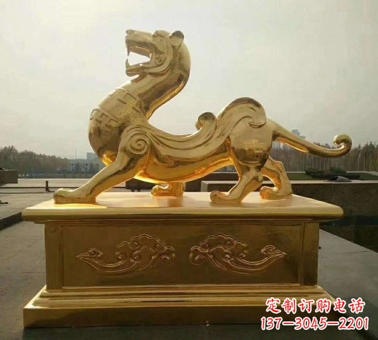 大同贴金古代神兽青龙雕塑