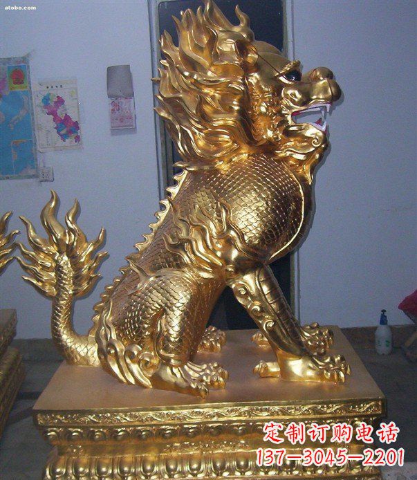 大同贴金麒麟招财神兽铜雕