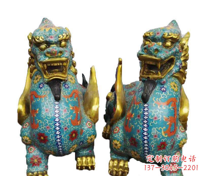 大同铜雕彩绘镇宅麒麟雕塑摆件