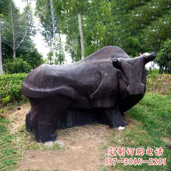 大同铜雕抽象牛-公园草坪水牛雕塑