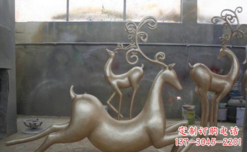 大同铜雕抽象树枝梅花鹿雕塑