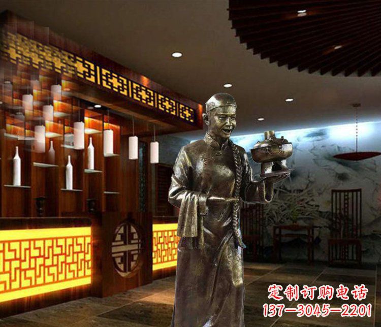 大同铜雕店小二小品人物雕塑