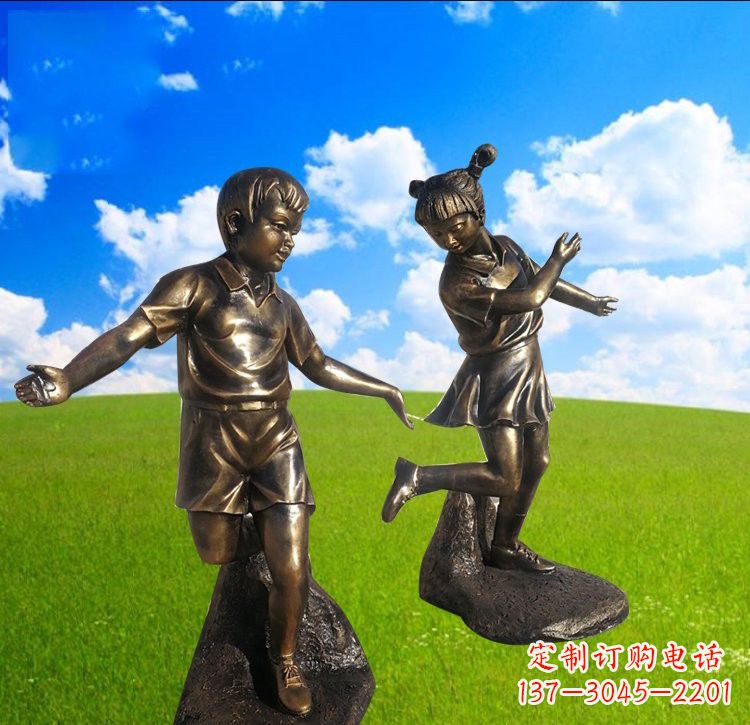 大同铜雕儿童踢毽子