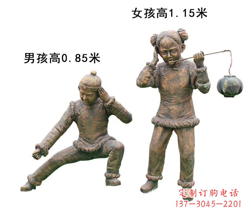 大同铜雕放鞭炮的儿童童趣雕塑