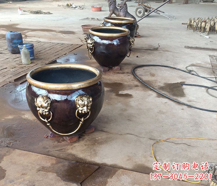 大同铜雕故宫狮子头水缸雕塑