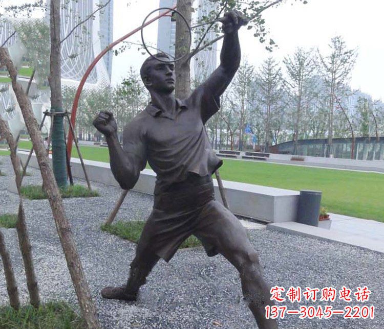 大同铜雕户外公园打羽毛球运动人物摆件