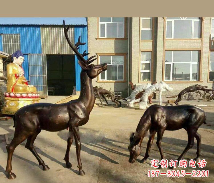 大同铜雕户外公园动物雕塑鹿摆件 (2)
