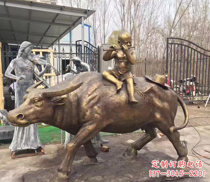 大同铜雕户外牧童骑牛