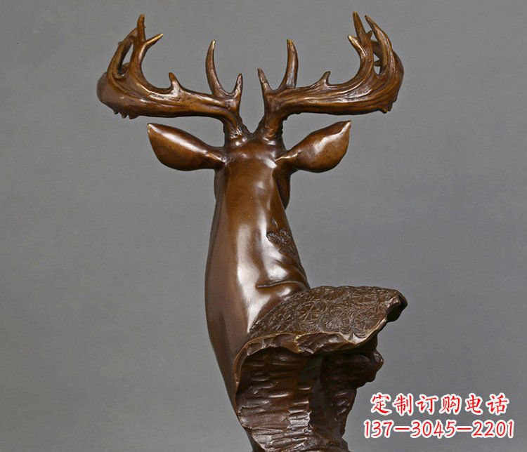 大同铜雕吉祥招财鹿头雕塑摆件
