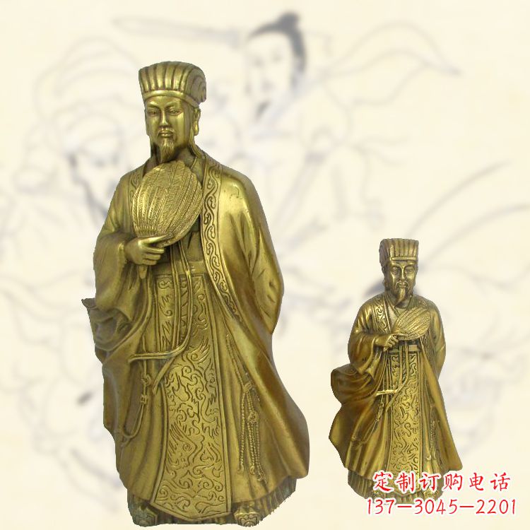大同铜雕名人诸葛亮雕像-纯铜铸造三国人物雕塑