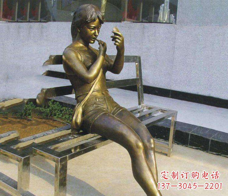 大同铜雕商业街化妆女孩人物雕塑