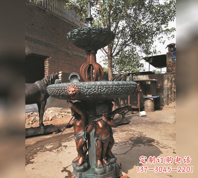 大同铜雕双层西方儿童喷泉