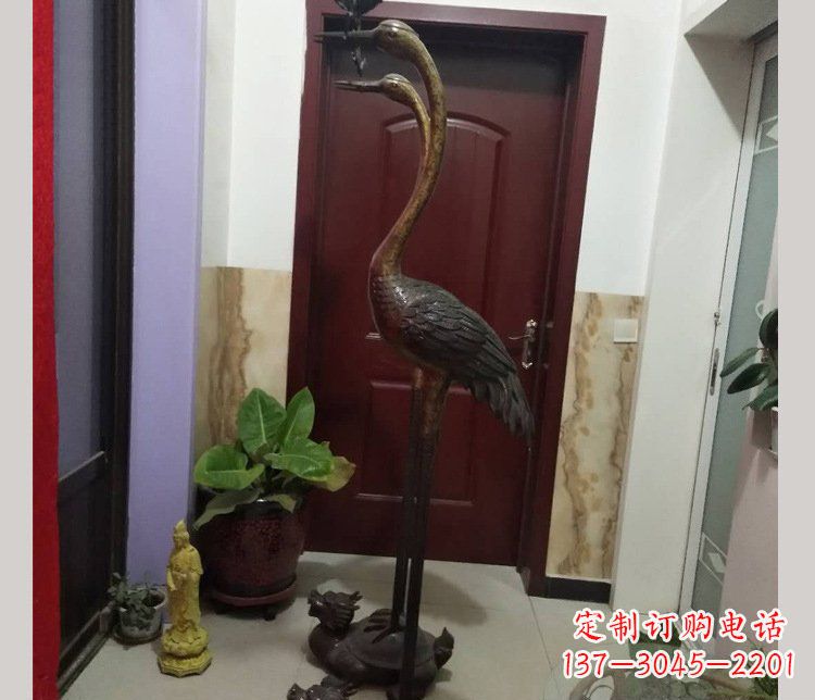大同铜雕仙鹤踩龟雕塑摆件 (2)