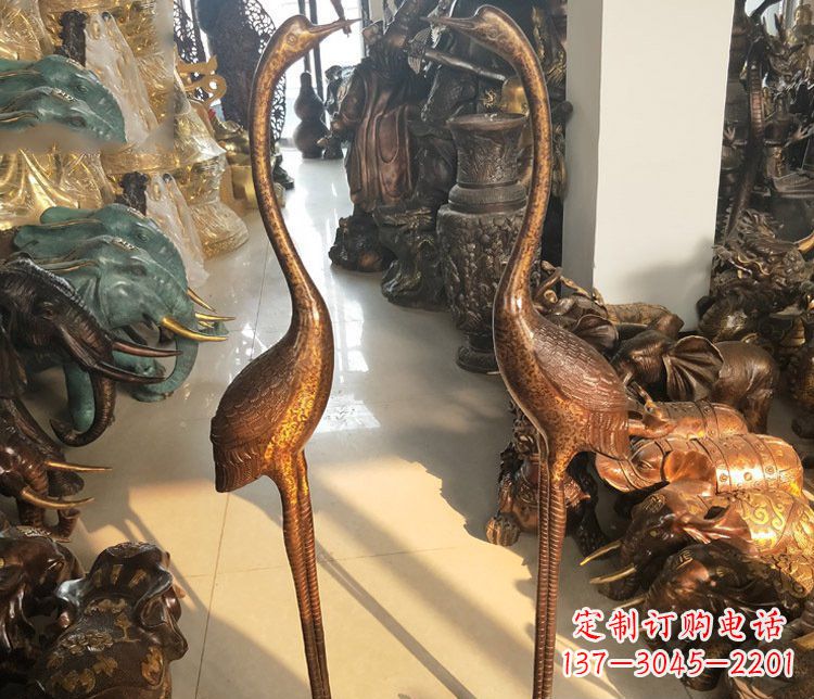 大同铜雕仙鹤踩龟雕塑摆件