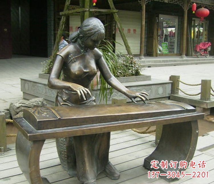 大同铜雕现代人物弹古筝雕塑