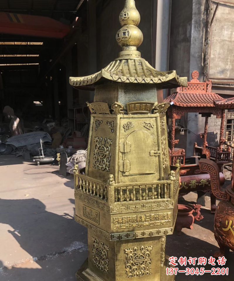 大同铜雕香炉塔寺庙摆件