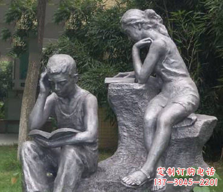 大同铜雕校园读书学生摆件