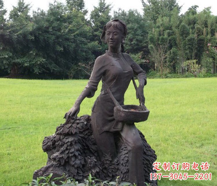大同铜雕园林采茶女孩人物雕塑