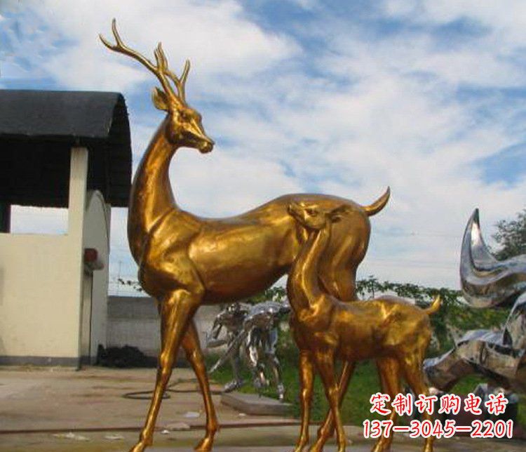 大同铜雕园林动物母子鹿雕塑