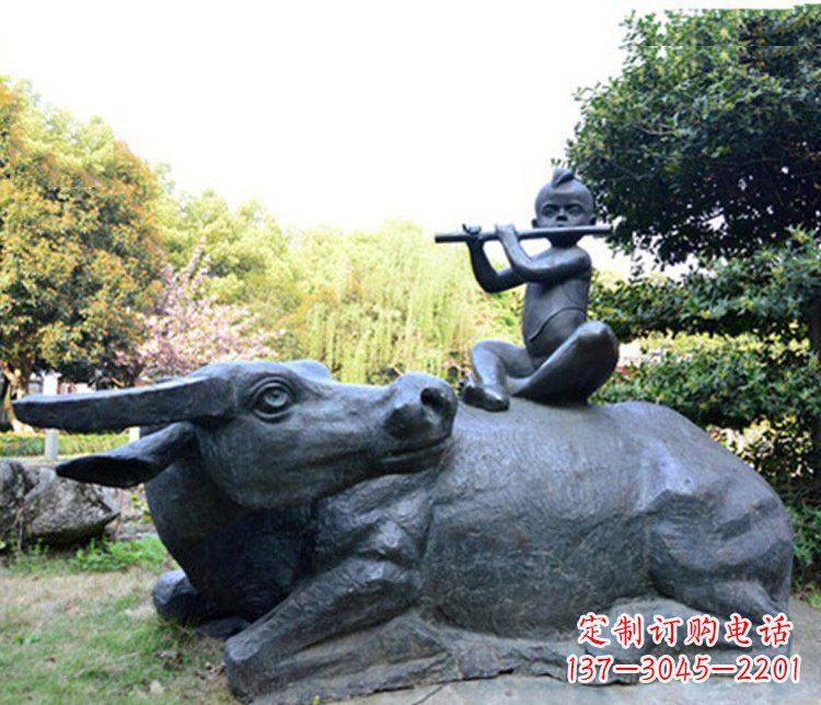 大同铜雕园林牧童骑牛景观摆件